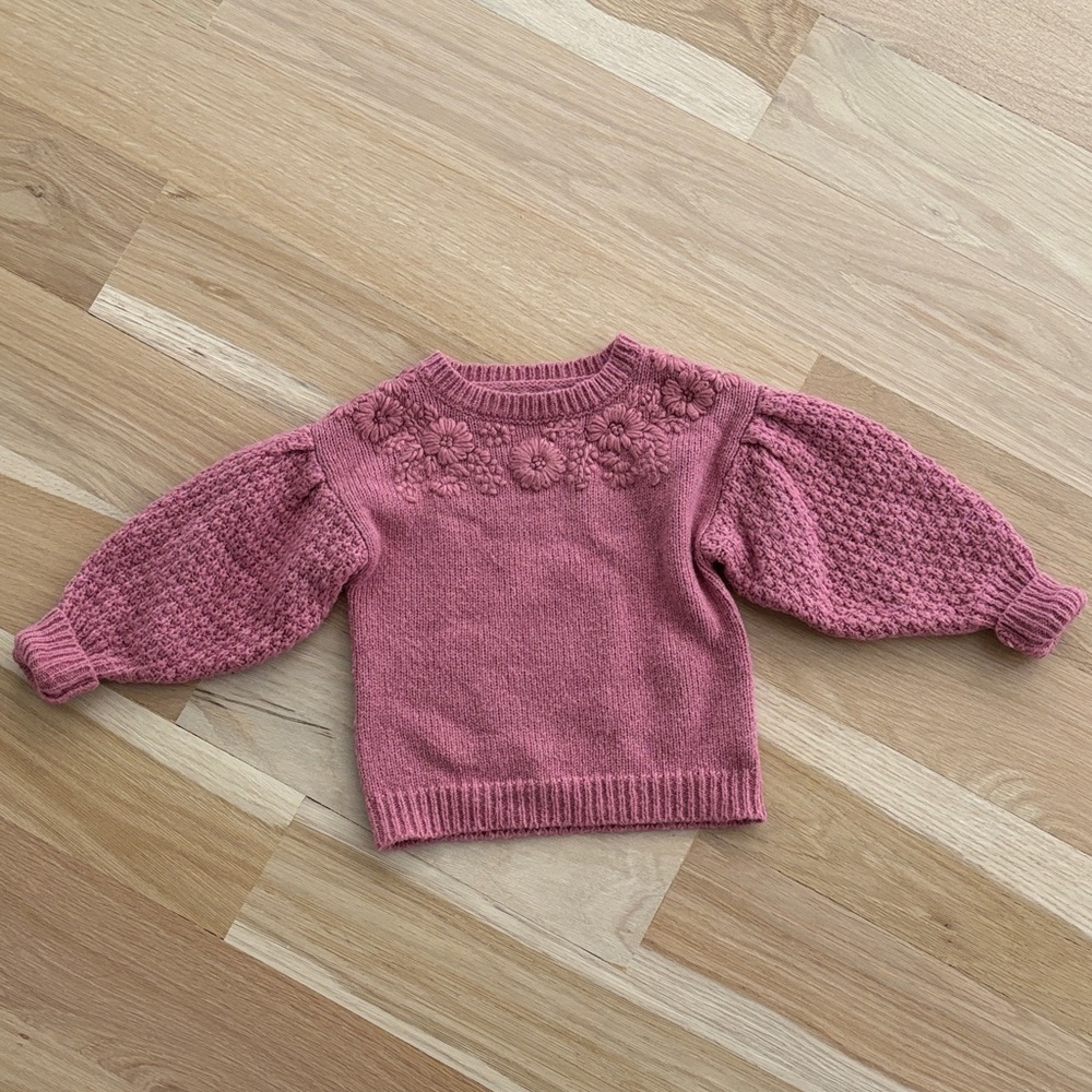 Abel & Lula Girl’s Pink Floral Knit Sweater